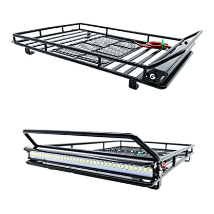 Gatuida Universal Car Roof Cargo Carrier Luggage Bracket for 1:10 Rc Crawler Sturdy Luggage Rack Built-in Light - size: 24.80X14.10X2.30CM