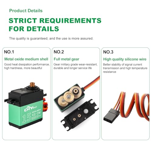 15kg High Torque Digital RC Servo 360 Degree Continuous Rotation Metal Gear Steering Servo Motor with 25T Servo Horn for 1/6 1/8 1/10 1/12 RC Models Car Robot Baja Crawlers DIY 4PCS