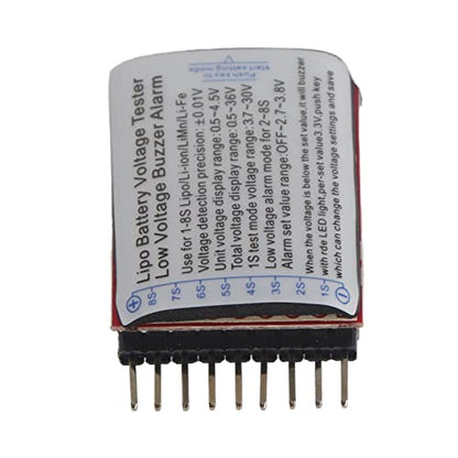 Lipo Battery Voltage Tester Low Voltage Alarm Buzzer Checker 2 in 1 RC Accessory for 1 8S Lipo Li ion LiMn Li Fe Batteries Plastic Shell Durable 3Pcs Set