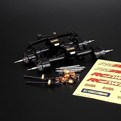 RCAWD Fourth Version Brass SCX24 Portal Axles, Wide Axle, Highly Rigid Driveshaft, Thickened Screws for Axial 1/24 SCX24 Series Front Rear Portal Axle Upgrades Parts Black - color: Front & Rear Black