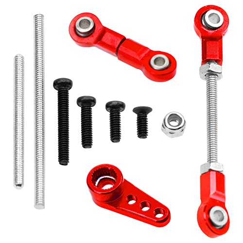 Front Steering Link Rod Servo Link Linkages with 28T Servo Arm Compatible with WLtoys 1/28 K969 K979 K989 K999 P929 P939 Mini-Q Mini-Z RC Car (Red) - color: Red
