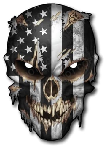 Skull with Reflective Eyes American Flag Vinyl Decal Stickers Car Truck Sniper Marines Army Navy Military Graphic - color: Black and White, size: 6.5 Inch