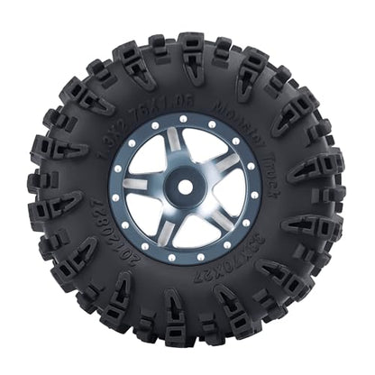 4PCS 1.3" Beadlock Wheel Tires Set Aluminum 1.3inch 5-Spoke Beadlock Wheel Hub Wheel Rim 7mm Hex ＆ 70mm/2.76inch Rubber Crawler Tires for 1/18 1/24 RC Crawler Car SCX24 TRX4M (Titanium) - color: Titanium