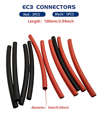 T-Plug XT60 EC3 Male and Female Adapter Connectors for RC ESC Battery | Heat Shrink Tube 14AWG Silicone Wire for RC Models Drones,Good Conductivity,Low Resistance,Low Energy Conduction Loss