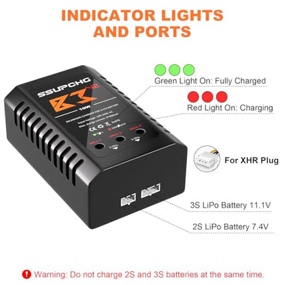 LiPo Battery Charger, Balance Charger for 2S 3S XHR Plug Battery | Smart Chip for safe balanced charging Designed for 2S 3S LiPo batteries with XHR Plug Ideal for RC toys and models