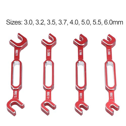 RC Turnbuckle Wrench, 4PCS 3.0 3.2 3.5 3.7 4.0 5.0 5.5 6.0mm Aluminum Alloy Nut Ball Joint Remover Repair Wrench Kit for RC Car Model (Red)