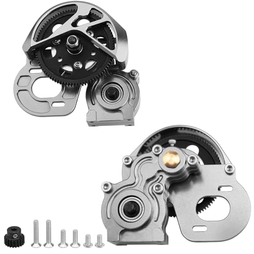 Aluminum Complete Transmission Gearbox for 1/10 Axia SCX10, SCX10 II 90046 90047 RC Crawler Upgrade (Gray) - color: Gray