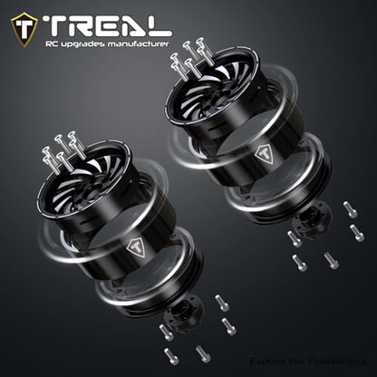 TREAL 1.9 Beadlock Wheels - Cyclone Style CNC Machined Aluminum Rims (4-Pack) for 1/10 RC Crawlers TRX4, SCX10 III, and Ascent(Black) - color: Black