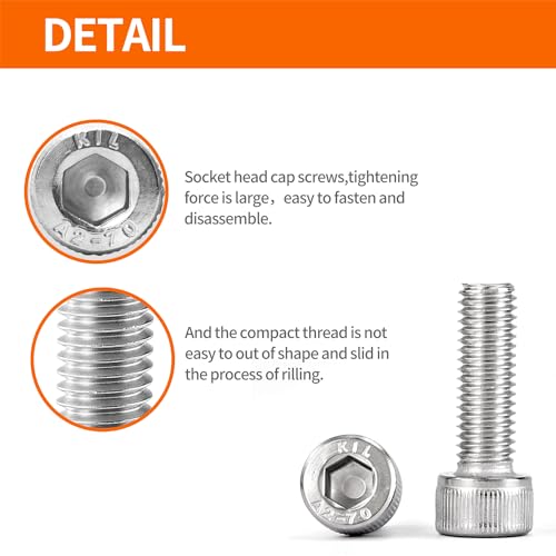 M8 x 10mm 12mm 16mm 20mm 25mm Hex Socket Head Cap Screws Bolts, 304 Stainless Steel, Metric Fully Threaded, Machine Allen Hex Drive, Bright Finish, Assortment Kit 30PCS - size: M8 x 10/12/16/20/25mm (30PCS)