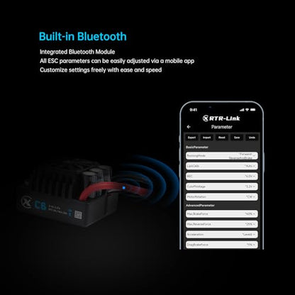 XC C6 Sensorless Brushless ESC for RC Car,3-8S Lipo,200A Continuous Current,8-25A、6.0/7.4/8.4V BEC,Applicable to 1/6 1/7 On Road Truck Monster