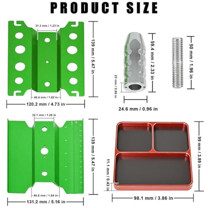 RC Car Work Stand Adjustable Height Lift Lower 360° Rotation Aluminum RC Repair Stand & Small Screw Tray Fit for 1/8 1/10 1/12 1/14 for Traxxa Axial Arrma RC Crawler Monster Truck Buggy (Green,Red) - color: Green-red