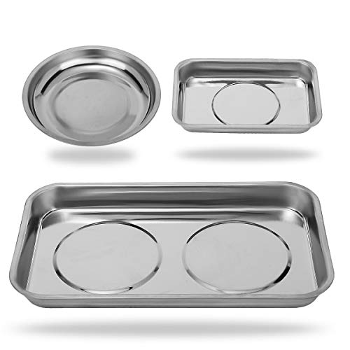Magnetic Tray Holder 3pc,for Socket Screw Nuts Bolts Metal Parts,Extra Strong Magnet,Thickened Tray,Stainless Steel - style: Tray & Bowl 3pc