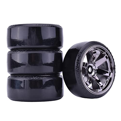 4Pcs 63mm RC Drift Car Tires Hard Tyres Plastic Wheel Rims for 1/10 RC On-Road Drifting Car for HSP Tamiya HPI Kyosho Spare Parts(Gray) - color: Gray