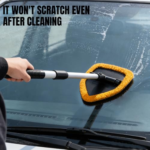 Windshield Cleaner Tool, Windshield Cleaning Tool, Car Window Detailing Cleaning Kit with Extendable Handle and Reusable Microfiber Pads, Auto Glass Wiper Brush for Car Office Home (Orange) - color: Orange
