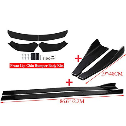 Universal Car Front Bumper Lip Spoiler Body Kits + 2M / 86.6" Side Skirt Extension Rocker Panel Body Kit + 48CM Auto Rear Bumper Lip Diffuser (Glossy Black) - color: Universal Glossy Black
