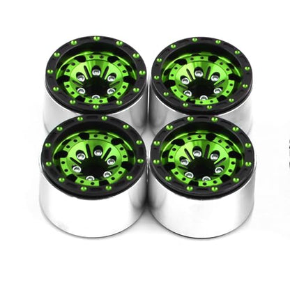 REDSPIDER （4pcs） 1.0 beadlock Wheels and Tires，1.0 Tires Set Has Super Soft Stickiness，Wheel hub Colors Available. 1.0 Crawler Tires for TRX4M Axial AX24 SCX24 FCX24 1/18 1/24 RC Crawler Car (Green) - color: Green