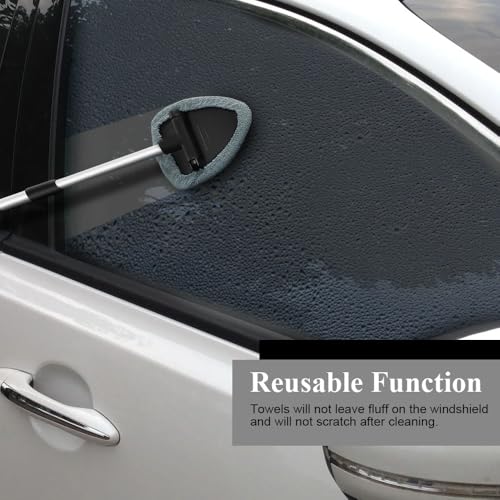 Windshield Cleaning Tool, Car Window Cleaner, Windshield Cleaner with 4 Washable Reusable Microfiber Pads and Extendable Handle, Auto Glass Wiper Cleaning Kit Universal for Car (Gray) - color: Gray