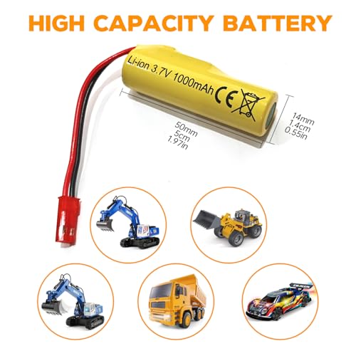 2PCS 3.7V 1000mAh Li-ion Battery JST-2P Plug with USB Charging Cable for Huina 1337 1338 1516 1517 RC Engineering Vehicle Remote Control Toy Car
