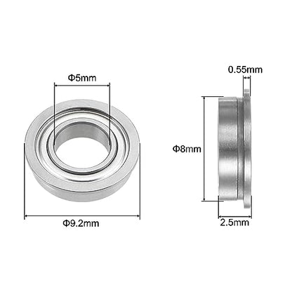 uxcell MF85ZZ Flanged Ball Bearing 5x8x2.5mm Double Shielded Chrome Steel Flange Bearings, 20pcs
