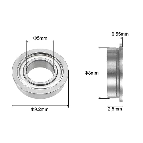 uxcell MF85ZZ Flanged Ball Bearing 5x8x2.5mm Double Shielded Chrome Steel Flange Bearings, 20pcs