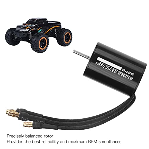 2435 3300KV Brushless Motor, 4 Pole 300W Sensorless RC Motor for 1/16 1/18 RC Car Off Road Truck, 24A 2-3S LiPo with 3.5mm Bullet Connector