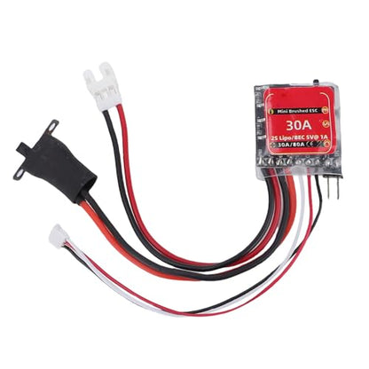 Keenso Brushed ESC, 30A Mini Electronic Speed Controller with Brake for 2S LiPo and NiMH Battery in 1/32 1/18 /24 Scale RC Cars