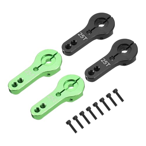 MECCANIXITY 4 Pcs Aluminum Alloy 25T Steering Servo Arm Horn for DIY RC Car/Boat/Airplane Boat Accessories, Black/Green - color: Black/Green