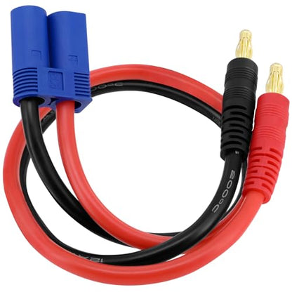 2 Pack Banana Plug Battery Charging Cord, 11.8 Inches EC5 Male Connector to Banana Male Plug Adapter, 12AWG EC5 Battery Charger Cable for RC Drone, Vehicle Toys