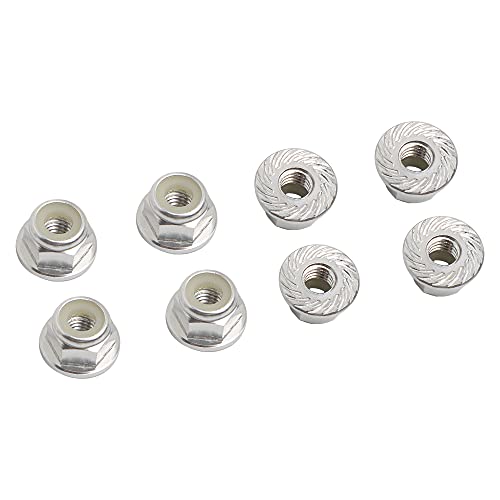 8PCS Flange M4 Lock Nuts Serrated Nylon Self-Tightening Aluminum M4 Wheel Hardware for Axial HPI TLR ECX Model RC Car Vehicles Upgraded Replacement Parts (Silver) - color: Silver