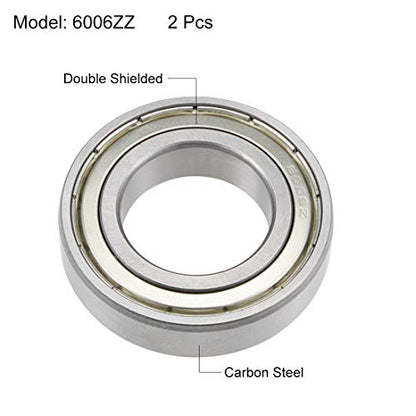 uxcell 6006ZZ Deep Groove Ball Bearings Z2 30mm X 55mm X 13mm Double Shielded Carbon Steel 2pcs - size: 30mmx55mmx13mm