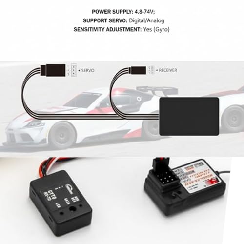 Mini Giroscopio 4.8-7.4V for RC RX-7D Drift Car Racing – RC Gyro Compatible with Digital and Analog Servo, Universal Receiver, Adjustable Sensitivity
