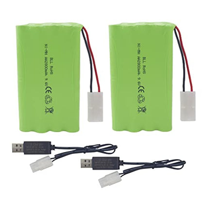 2PCS 9.6V 2800mah AA Rechargeable Batteries with Tamiya Plug with USB Charging Cable for RC Toy Cars Trucks Tanks Engineering Vehicles Remote Control Boats Rechargeable Batteries