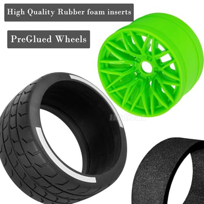 RC Wheels and Tires for 1/7 Felony 6S BLX,RC Highway Wheel Rubber Tires,4PCS RC Drift Car Highway Tires Road Soft Tires,Green - color: Green - (4pcs Highwaytires)