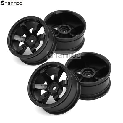 1/10 RC Rally Racing Wheels 12mm Hex Hard Plastic On Road Hubs Rims for 1:10 Scale Drift Car Tires Tamiya TT01 TT02 XV01 A959 PTG2 144001 HPI KYOSHO HSP PTG2 Touring Street Tyres 4PCS (Black) - color: Black