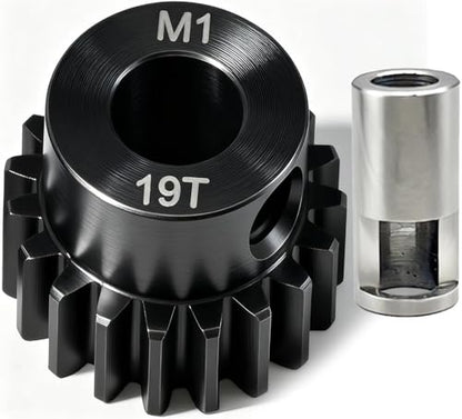 19T M1 8mm Steel Pinion Gear with 8mm to 5mm Adapter Shaft for Traxxas 1/5 X-Maxx 1/10 Rc Car Buggy Truck, Available in 14T to 30T Mod 1 Motor Gear for Enhanced Performance and Durability - size: 19T