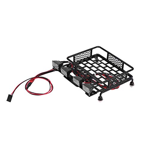 Rc Roof Rack Luggage, Rc Roof Rack, Small Size Roof Rack Luggage With LED Rc Roof Luggage Carrier Rc Crawler Accessories for SCX10 1/10 RC Car (4 White)