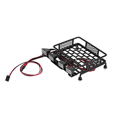 Rc Roof Rack Luggage, Rc Roof Rack, Small Size Roof Rack Luggage With LED Rc Roof Luggage Carrier Rc Crawler Accessories for SCX10 1/10 RC Car (4 White)