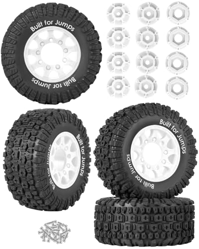 12mm/14mm/17mm Hex RC Tires for 1/10 RC Scale Truck Slash 2WD 4×4 Senton Axia1 L0S1 Red cat Rc 4wd,1/10 Short Course Truck Tires w/Foam Inserts,4PCS,White - color: White(4pcs)