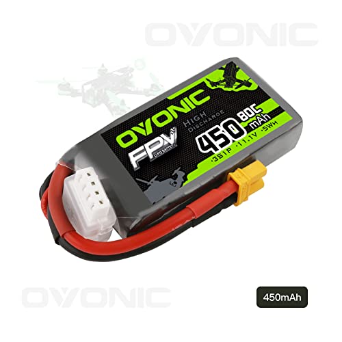 OVONIC 3S Lipo Battery 80C 450mAh 11.1V Lipo Battery with XT30 Connector for RC FPV Racing Drone Quadcopter(4 Packs)