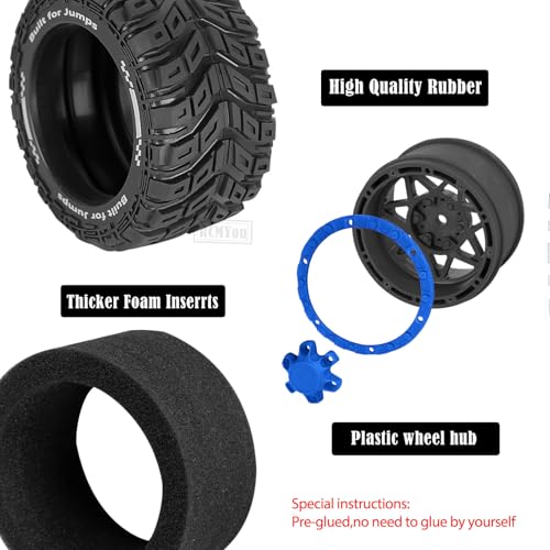 RC Truck Wheel and Tires for 1/16 Summit E-REVO Gorgon GROM MINI KRATON M-J-X H-B-X S-C-Y RC Car,Monster Truck Car Wheel Tires w/Plastic Wheels Rim,Soft Tire Highway Wheels,Black Navy Blue - color: Black--navy Blue(rc Wheels Tires)