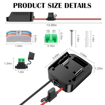 2 Packs Adapters Compatible with Makita 18V Battery for Power Wheel Battery Adapter, Power Tool, DIY RC Toy Car, Power Connector Conversion Kit with Switch & Fuse, 12AWG Wire, Wire Terminal