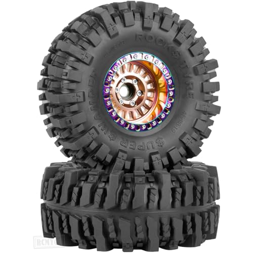 Rc 1.9 Inch Wheel Rims & Tires Wheels for 1/10 RC Crawler Car SCX10 SCX10 II SCX10 III 90046 TRX6 TRX4 D90 VS4-10 Gen8 MST CFX,Aluminum RC 1.9 Beadlock Tires Wheel,Bronze - color: Bronze (1.9 Tires Wheels)