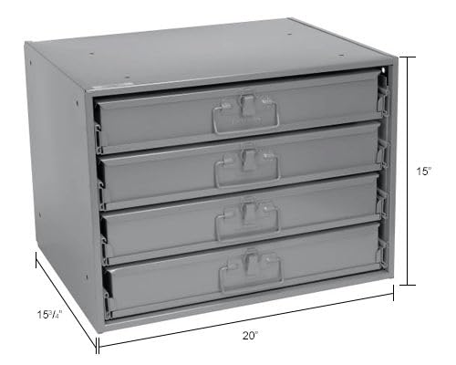 Global Industrial Durham Steel Compartment Box Rack, 20"L x 15-3/4"W x 15"H | Four Adjustable Divider Compartment Boxes, 18"L x 12"W x 3"H Boxes