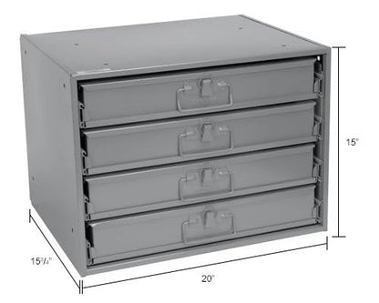 Global Industrial Durham Steel Compartment Box Rack, 20"L x 15-3/4"W x 15"H | Four Adjustable Divider Compartment Boxes, 18"L x 12"W x 3"H Boxes