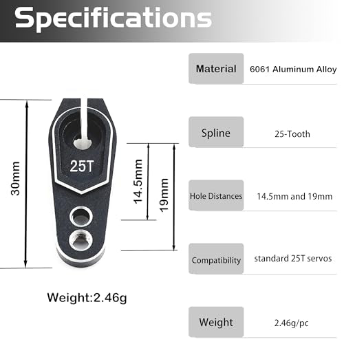 Aluminum 25T Servo Horn for 1/8 1/10 RC Off Road Crawler Drift (Silver) | Servo Arm Compatible with Futaba Savox Power HD HSP Servos Motor,CNC Machined,High Strength,Precision Fit - color: 3 Black Silver Packs