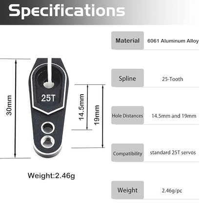 Aluminum 25T Servo Horn for 1/8 1/10 RC Off Road Crawler Drift (Silver) | Servo Arm Compatible with Futaba Savox Power HD HSP Servos Motor,CNC Machined,High Strength,Precision Fit - color: 3 Black Silver Packs
