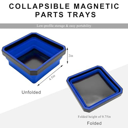Collapsible Magnetic Parts Tray, 4.5 Inch Foldable Silicone Bowls with Double-Sided Magnetic Base, Parts Tray Organizer for Bolts Nuts Washers Pins Screws, Car Accessories (Blue) - color: Blue