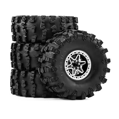 2.2" Beadlock Wheels and Tires 150mm (5.91in) for SCX10 RBX10 Wraith TRX4 1/10 RC Crawler Upgrade Parts (Black, 4pcs) - color: Black 2