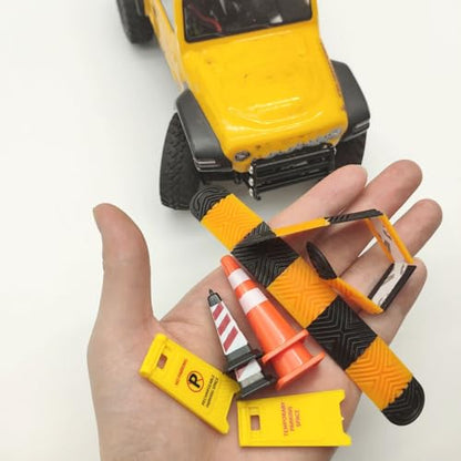 Limen 1/18 1/24 RC Car Scene Accessories Set, Mini Speed Bumps, Traffic Cones and Warning Signs for SCX24 TRX4M RC Crawler Garage Display Decoration