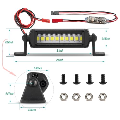 RC Light Bar 10 LED 2.16 Inch Aluminum RC Lights RC Crawler Accessories for Axial SCX10 Traxxas TRX4 TRX4M Arrma Senton Redcat GEN7 1/10 1/18 Scale Rock Crawler Truck RC Car Roof Light Kit